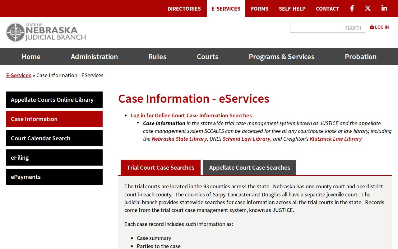 Johnson County warrant records shown through the Nebraska JUSTICE search explanation