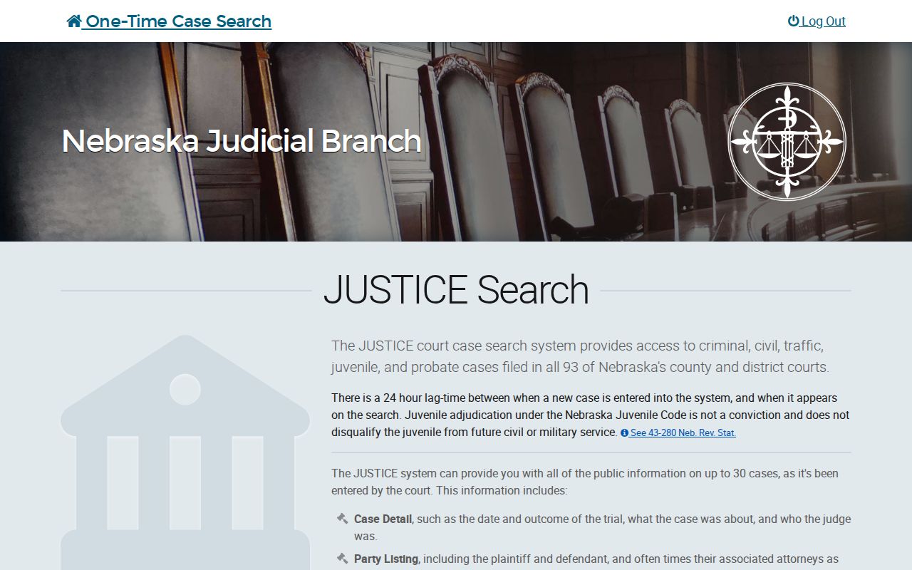 Johnson County warrant lookup through the official Nebraska case search interface